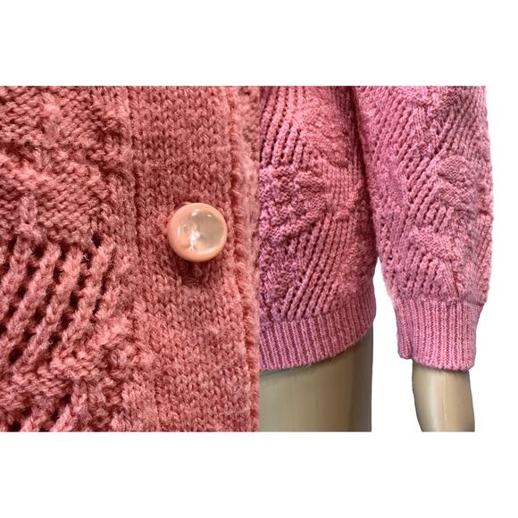 70s Granny Cardigan Pink/Salmon Open Knit Floral Sweater | S - Picture 12 of 12